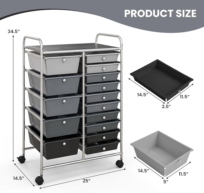 GOFLAME 15-Drawer Rolling Storage Cart, Craft Storage Cart - Image 3