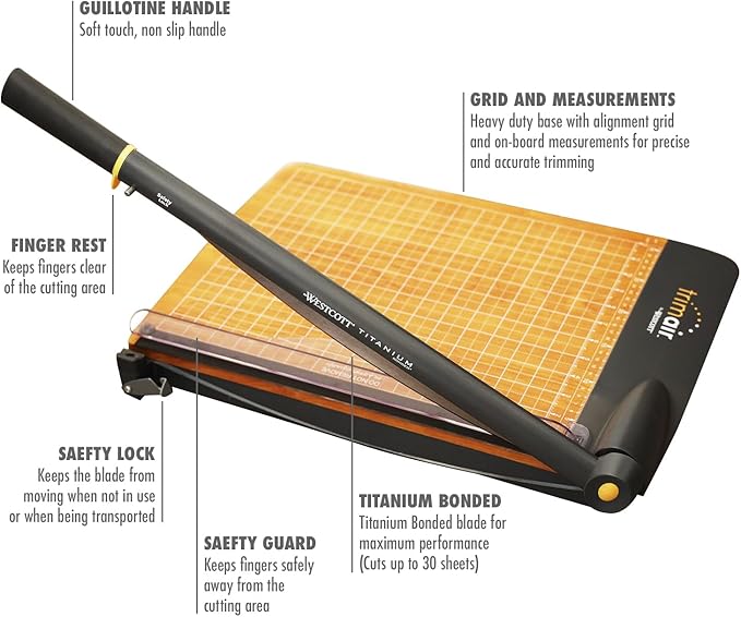 Westcott 12'' TrimAir Wood Guillotine Paper Cutter & Paper Trimmer, 30 Sheet (15106)-DeskLoop Office