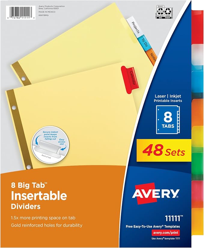 Avery Insertable Dividers for 3 Ring Binders, 8 Tabs per Set, Buff Paper by Avery