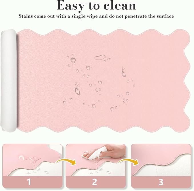 iCasso Pink Leather Desk Mat, Extra Large Scalloped Mouse Pad - Image 4