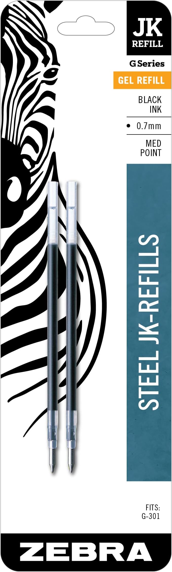 Zebra Pen Steel, JK-Refill Gel Ink Refills, 0.7mm Medium Point, Fits G-301 by ZebraPen