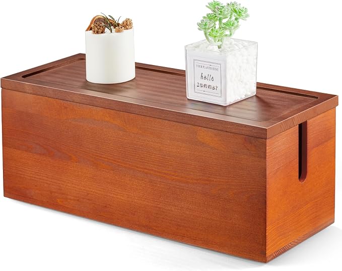 Large Cable Management Box, Wooden Cord Organizer Box by Bivvclaz
