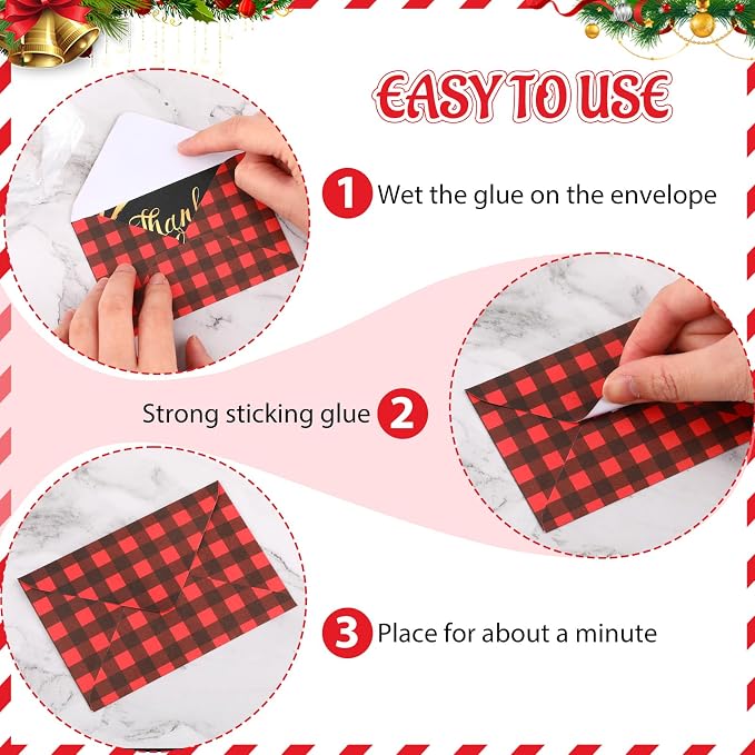 Colarr 100 Pcs Christmas Mini Gift Card Envelopes Bulk 4 x 2.8 Inch Red Black - Image 3