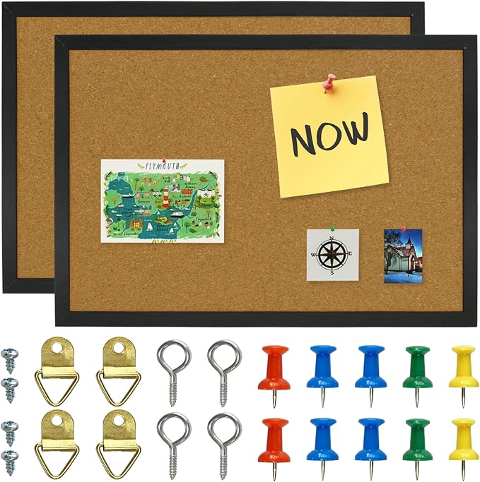 OWLKELA 2 Pcs Cork Board, 17.7"X 13.3" Bulletin Board, Vision Board, Notice Pin by OWLKELA