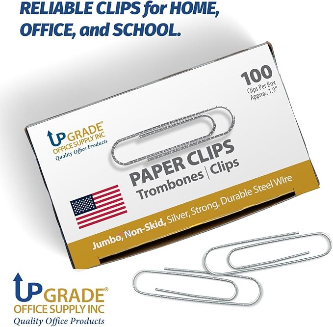 Upgrade Office Supply Jumbo Paper Clips, 3 Boxes of 100, Made in USA - Image 2