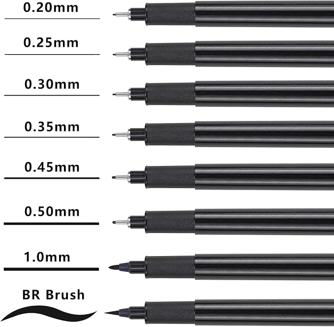 Muchcute Micro Fineliner Drawing Art Pens: 8 Black Fine Line Waterproof Ink Set - Image 2