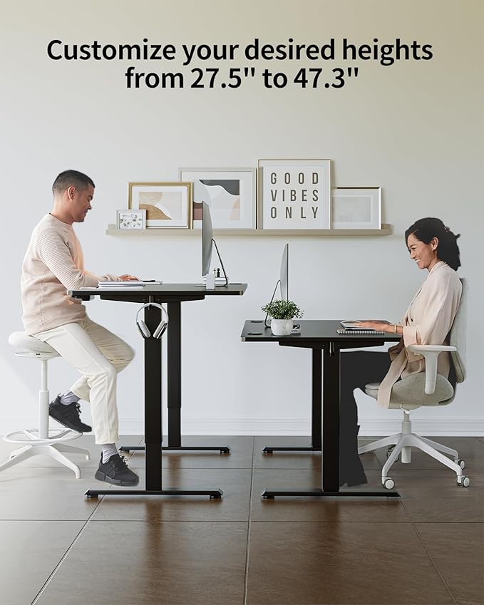 FEZIBO One-Piece Standing Desk Adjustable Height Stand up Home Office Desk, 48x24 Inch Electric Standing Computer Desk, with 4 Memory Presets, Fixable casters, Black-DeskLoop Office
