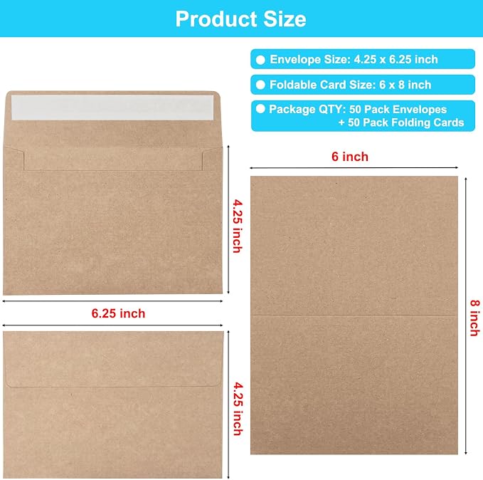 Blank Cards and Envelopes 4x6, 50 Pack Brown Blank Folded Greeting Cards and - Image 2