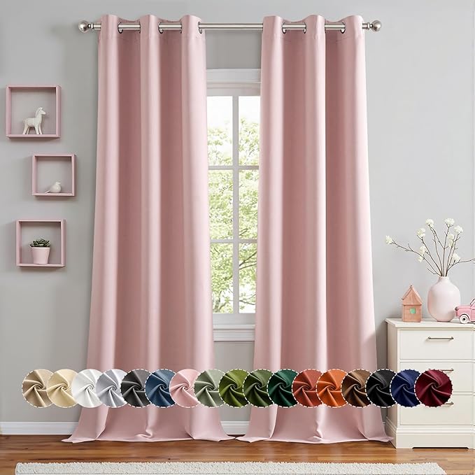 MIULEE Baby Pink Blackout Curtains for Girls Bedroom 90 Inches Long 2 Panels, Thermal Insulated Room Darkening Drapes for Nursery Living Room, Solid Grommet Top Noise Reducing Curtains W40 x L90 Inch-DeskLoop Office