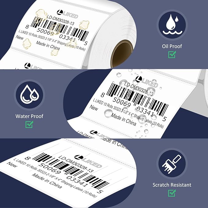 L LIKED 3" x 2" Direct Thermal Labels, Permanent Adhesive Barcode Shipping Stickers & Compatible with Rollo, Zebra and Other Desktop Printers (12 Rolls, 8400 Labels)-DeskLoop Office