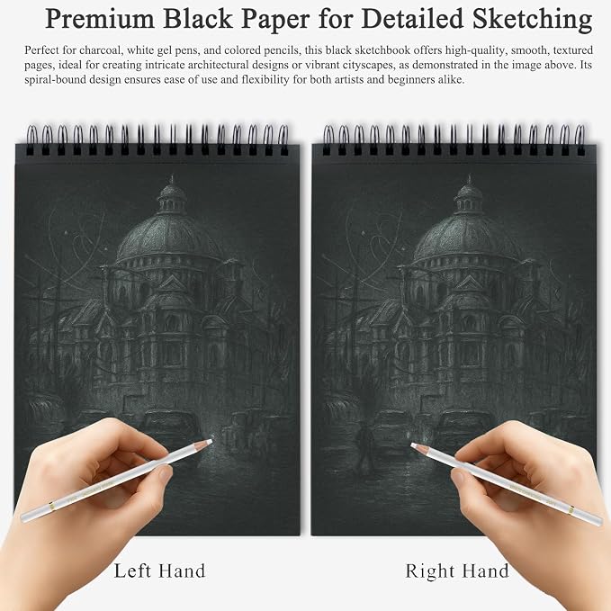 Fuxi Black Paper Sketchbook 9x12, 60 Sheets（90lb/150gsm） Hardcover Spiral Bound - Image 5
