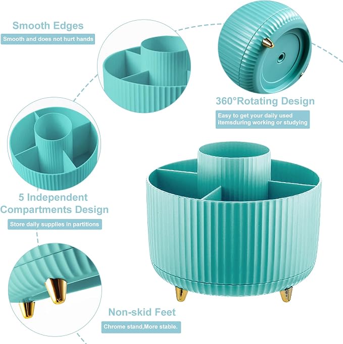 Cayxenful Pencil Holder For Desk, 5 Slots 360°Degree Rotating Desk Organizers - Image 2