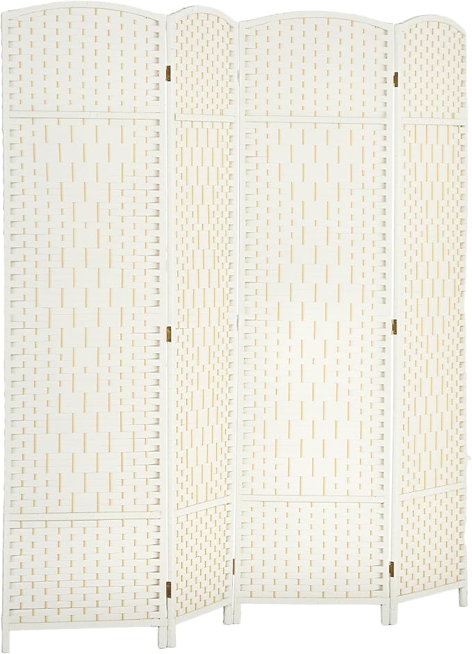 HOMCOM 4 Panel Room Divider, Hand-Woven Freestanding Wall Partition by HOMCOM