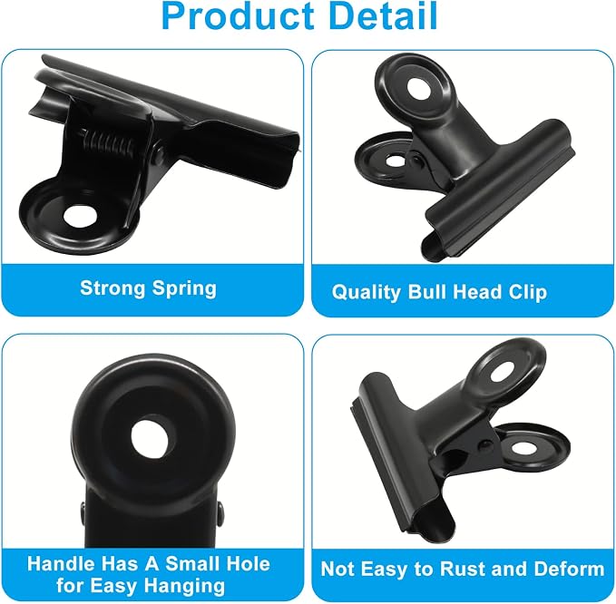 Bonsicoky 20 Pack Black Bulldog Clips, 2 inch / 51mm Mini Metal Hinge Clips - Image 5
