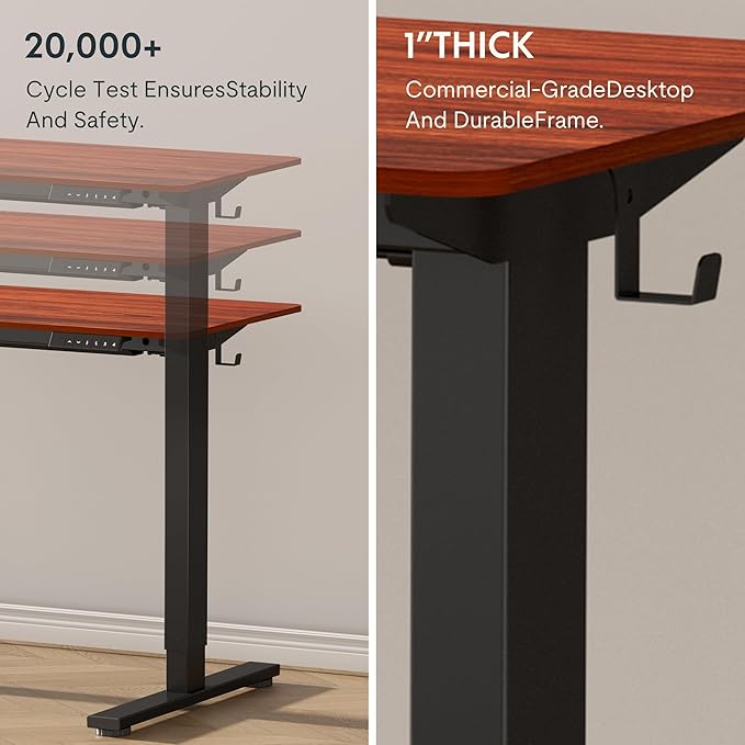 FLEXISPOT EN1 Whole-Piece Standing Desk - 55 x 28 Inches Electric Stand Up Workstation, Home Office Computer Height Adjustable Desk (Black Frame + 55" Mahogany Top, 2 Packages)-DeskLoop Office
