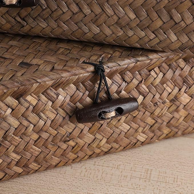 Hipiwe Set of 2 Flat Woven Wicker Storage Bins - Image 3