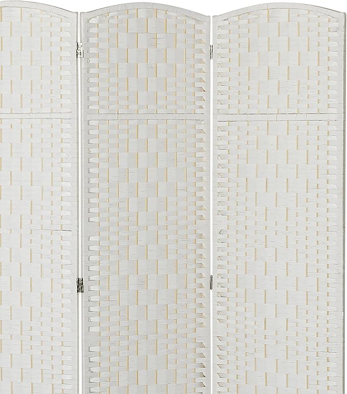 HOMCOM Room Divider, 3 Panel Folding Privacy Screen, 6FT Tall Portable Wicker Weave Partition Wall Divider for Bedroom, Home Office, White-DeskLoop Office