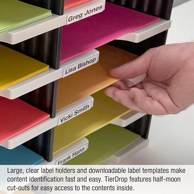 Ultimate Office TierDrop Desktop Organizer/Forms Sorter, 6-Compartments with Optional Add-On Tiers for Easy Expansion, Gray w/Black-DeskLoop Office