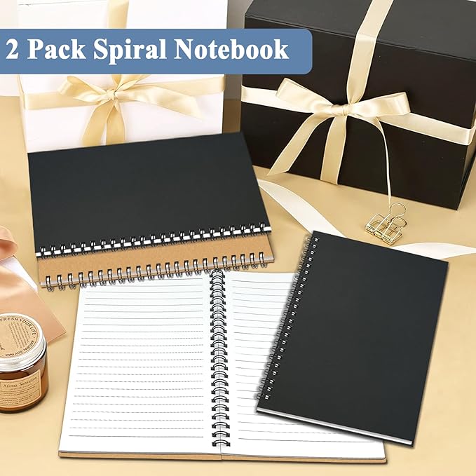 GINMLYDA Small Spiral Notebook A5, 2Pack 120 Lined Pages 8.25x5.5 Inches Spiral Journal Kraft Cover Notebooks & Writing Pads for School Home Office Aesthetic Sketch Drawing Note-DeskLoop Office