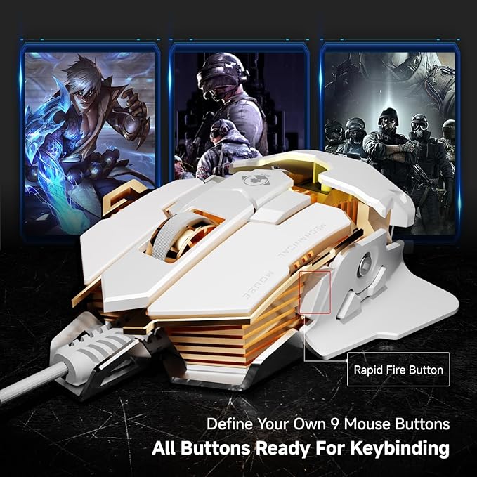 EWEADN G5 Wired Gaming Mouse, Ergonomic RGB Computer Mouse, 12800 Adjustable DPI, 9 Programmable Macro Buttons with Rapid Fire Key Compatible for PC/Laptop/Windows-White-DeskLoop Office