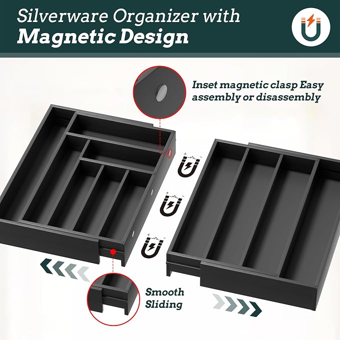 Silverware Organizer Large, Magnetic Connected Expandable 11 Slots Silverware - Image 3