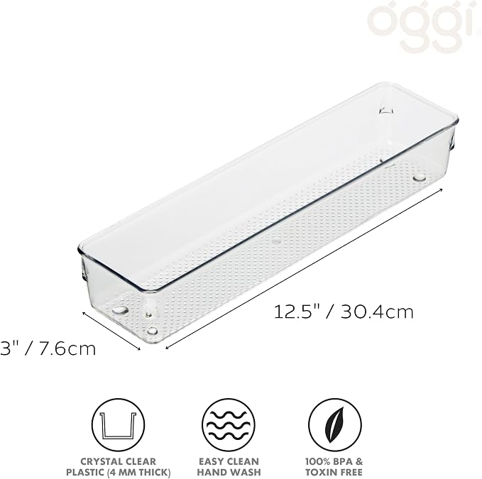 Oggi Clear Drawer Organizer | 3" X 12" | Pack of 2 | - Image 2