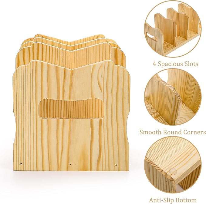 Lawei 2 Pack Wooden Mail Sorter, 4 Slot Desk File Organizer - Image 3