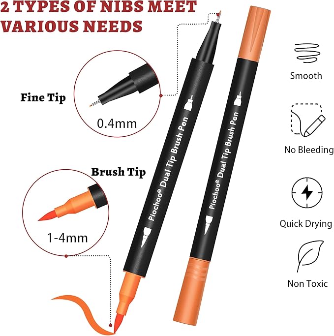 Coloring Markers Pens, 34 Dual Tip Brush Pens, Fine Point Marker set for Kids Adult Coloring Book, Bullet Journaling, Drawing-DeskLoop Office