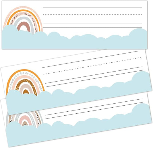 Name Tags for Classroom Cubbies, 30 Boho Rainbow Name Plates for Desks by Cazhes