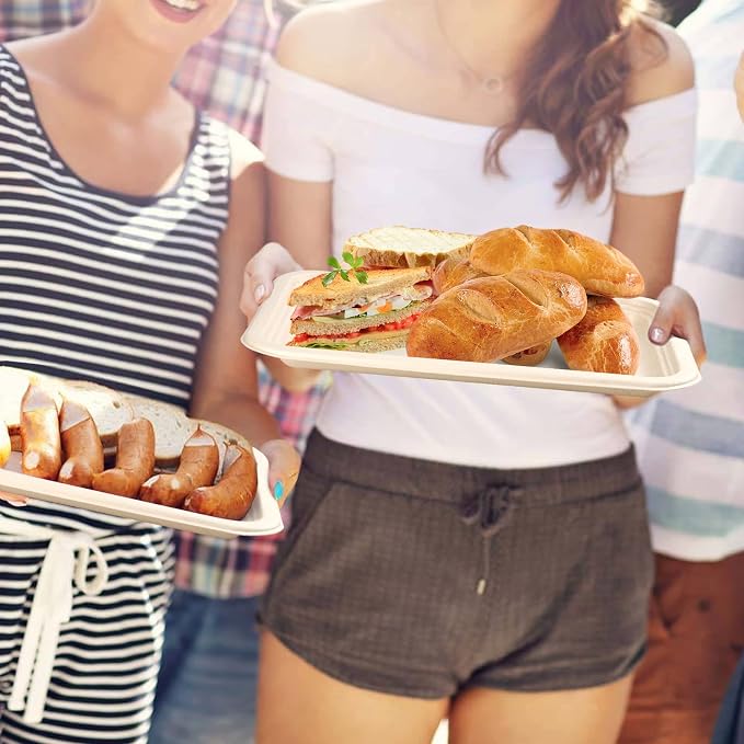 14 inch Large Paper Plates, 50 Pack Disposable Trays, 100% Compostable Paper - Image 6