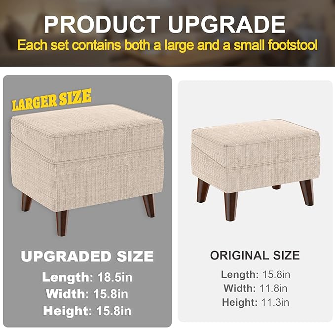 Foot Rests with Adjustable Cover, BOGO, Storage Ottoman Dorm, Footstool & Sitting Stool, Ottoman Foot Stool Set for Living Room, Bedroom, Dorm, Beige-DeskLoop Office