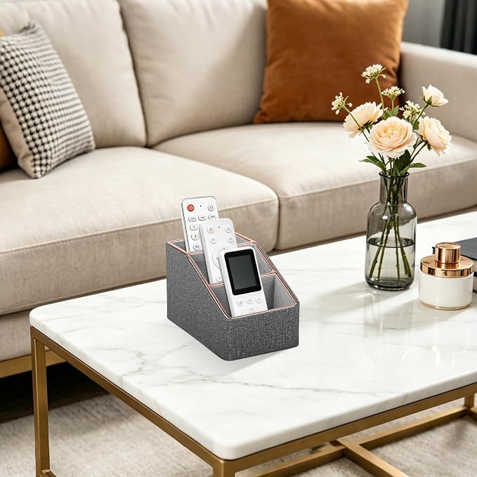 Rose Gold Edge Inlaid Leather Desktop Organizer, Remote Control Holder - Image 2
