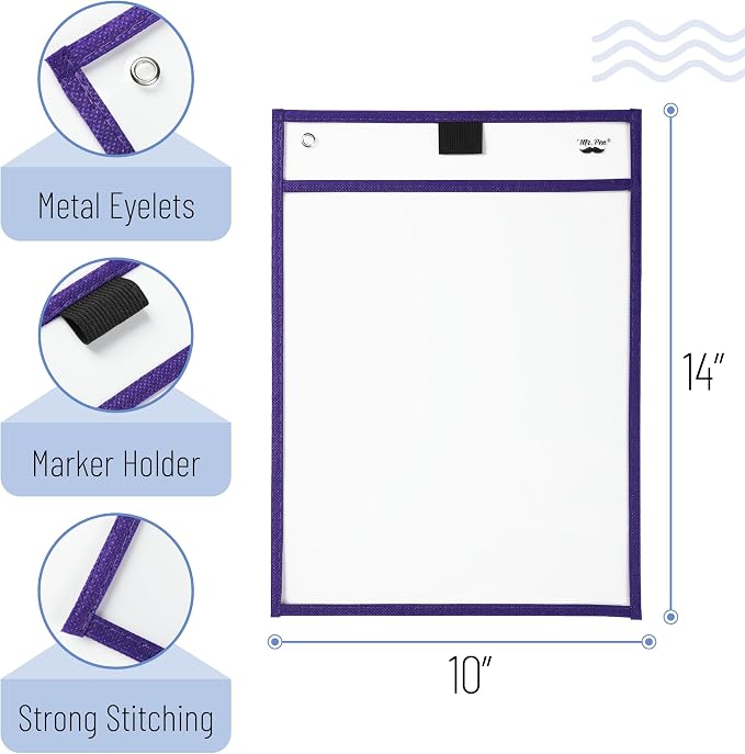 Mr. Pen- Reusable Dry Erase Pocket Sleeves, 12 Pack, Colorful | Clear Plastic - Image 3