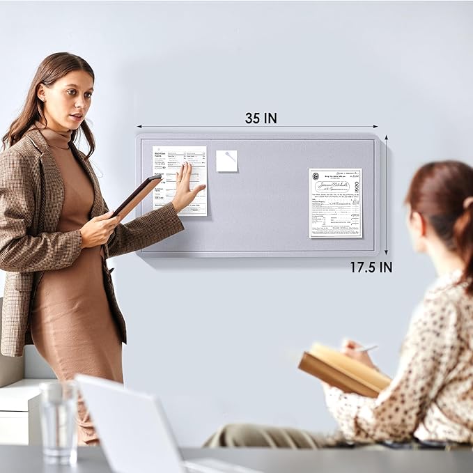 MaxGear Bulletin Board 35" x 17.5", Foldable Small Felt Board Vision Board Supplies, Cork Board for Office, Home, School, Pin Boards for Walls Decorative Picture Framed Display Board Gray-DeskLoop Office