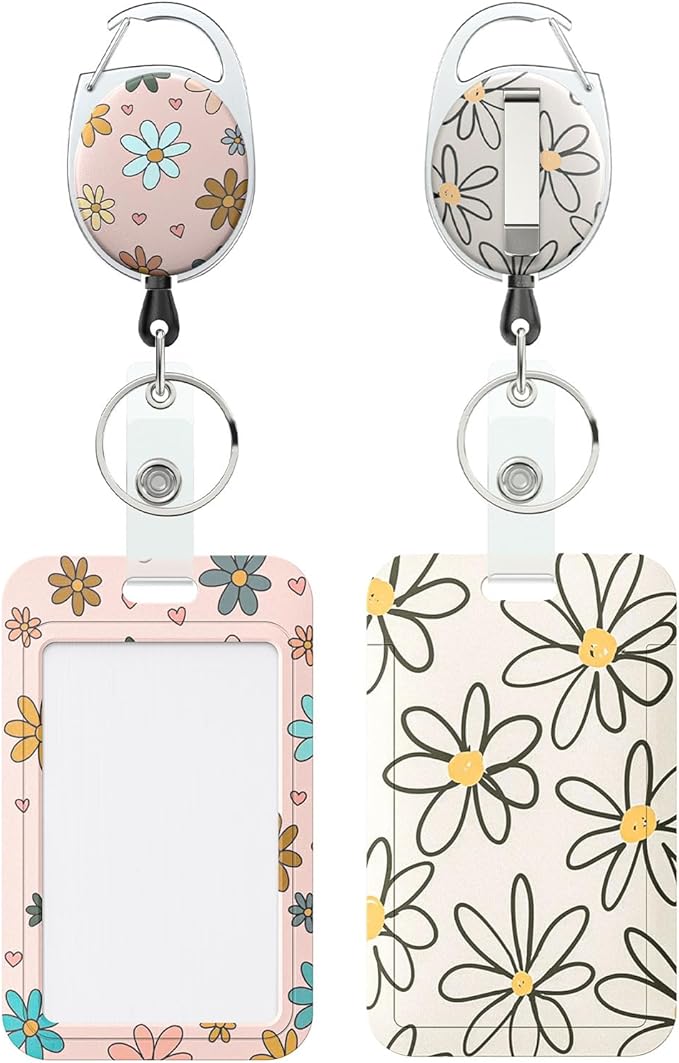 Uniclife 2 Pack Floral Sliding Badge Holder Vertical Flower Plastic Card Case by UnicLife