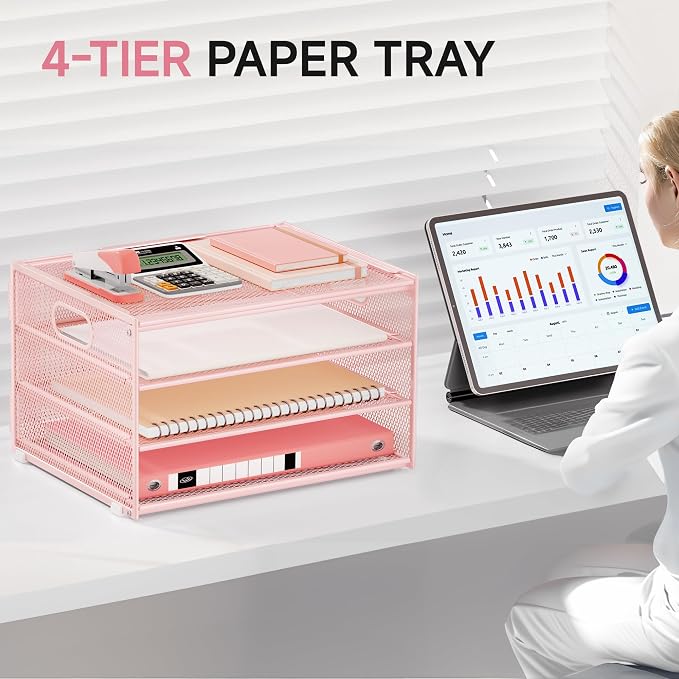 Lavatino 3-Tier Letter Tray Desk Organizer, Mesh Metal Paper File Tray Organizer - Image 7