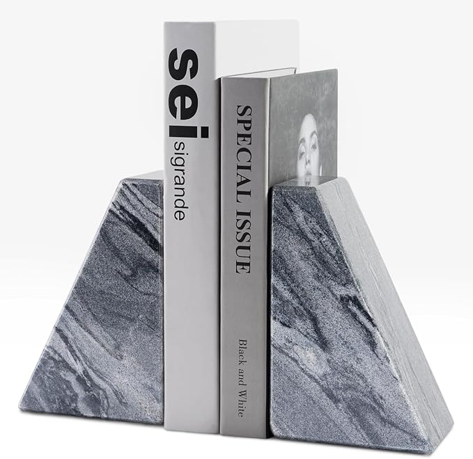 Karibiber Marble Bookends for Heavy Books, Decorative Book Ends for Shelves by Karibiber
