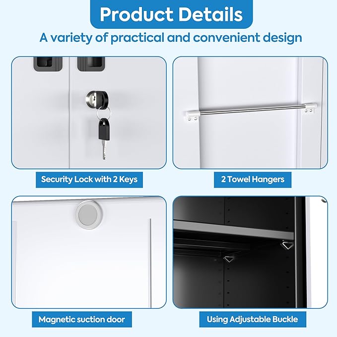Garage Storage Cabinet with Wheels, Metal Tool Cabinet with Pegboards and 4 Adjustable Shelves, Garage Storage System with Lockable Door for Shools, Offices, Gyms and Pantries, Black and White-DeskLoop Office