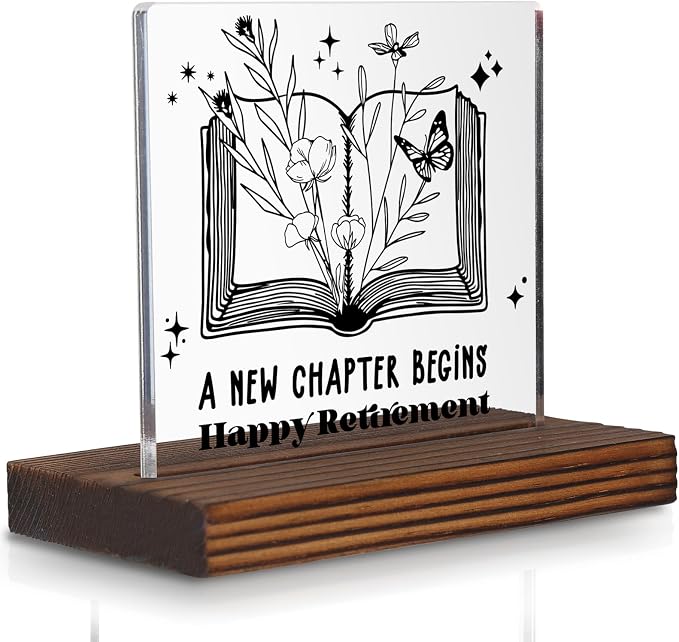 New Chapter Begins Retirement Acrylic Desk Sign, Inspirational Gift by Pariveca