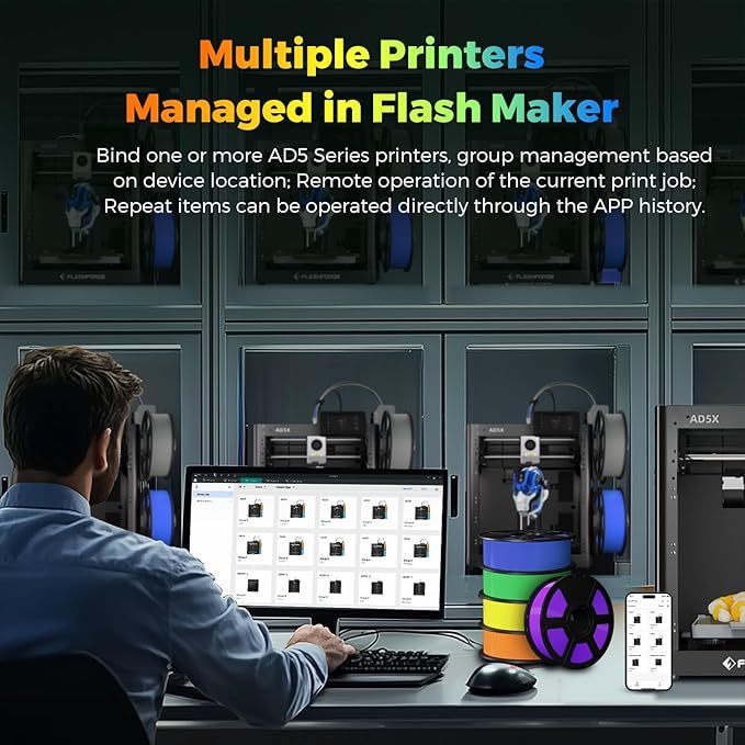 FLASHFORGE AD5X Multi-Material 3D Printer 4-Color Printing, 600mm/s Speed 1-Click Print with DIY IFS Creations, Full-Auto Calibration & Filament Backup, AD5X- Multi-Color Productivity Booster-DeskLoop Office