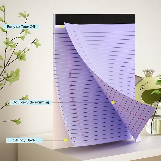 2 Pack Legal Pads 8.5 x 11 Purple Note Pads 8.5 x 11 Notepad 8.5 x 11 Micro Perforated Writing Pads 8.5 x 11 Lined Paper Pads Wide Ruled Pad of Paper 30 Sheets Notebook for Study, To-Do Lists, Office-DeskLoop Office