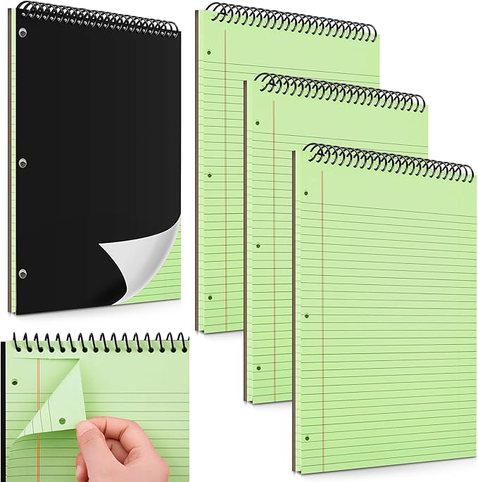 3 Packs 8.5" x 11" Top Spiral Notebook with 3 Hole Punched Legal Pads College Ruled Notepad 50 Sheets Hard Cardboard Paper Wirebound Notepad for Office School Business (Green)-DeskLoop Office