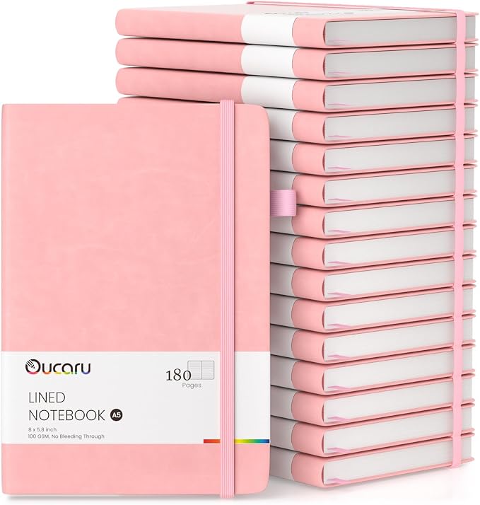 Oucaru Lined Journal Notebook, 16 Pack, 180 Pages, A5 Journals by Oucaru