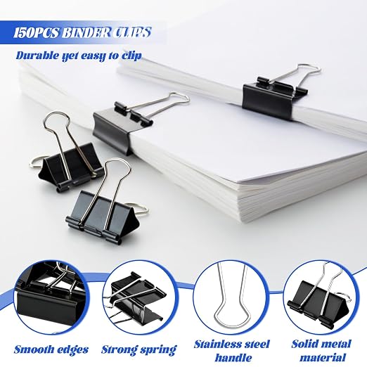 150pcs Binder Clips 1.25 Inches Medium Binder Office Clamps Black Paper Clips - Image 2