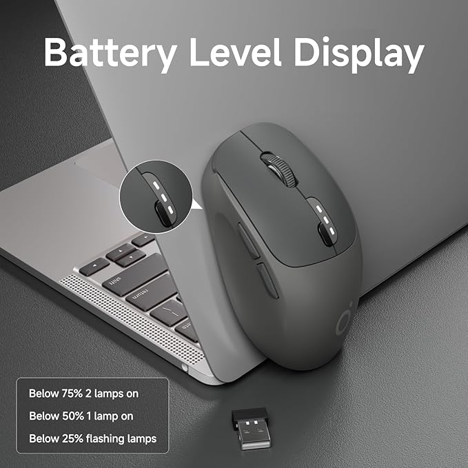 EWEADN Q5 Wireless Mouse, Bluetooth & 2.4G Quiet Computer Mouses with 1600 DPI, Battery Level Display, Ergonomic Office Mouse,6 Button Portable Cute Cordless Mice for Laptop/PC/Mac- Black-DeskLoop Office