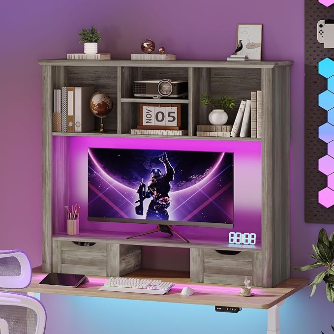 Desk Shelf with Computer Monitor Stand, 37.4''W Desktop Bookshelf Display Rack - Image 8