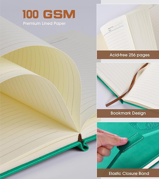 Lined Journal Notebook for Women Men,256 Pages B5 Large Hardcover Leather Journals for Writing,Travel,Business,Work,School,College Ruled Notebooks for Note Taking,Diary Notepad 7.8"×10.2"-DeskLoop Office