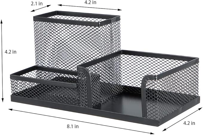 Pen Holder Mesh Metal Pencil Holder Desk Organizers Black for Desk Office with 3 Compartments Pencil Holders,Desktop Storage Caddy Organization,Suitable for School, Home,Black-DeskLoop Office