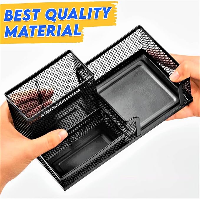 2 Pack 3 in 1 Mesh Pen Holder for Desk, 3 Compartments Pencil Holder Desk - Image 8
