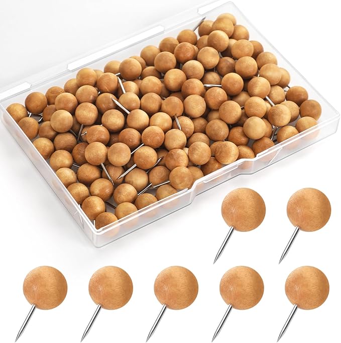 120Pcs Coffee Ball Wood Push Pins, Decorative Bulletin Board Pins, Cute by GOOLADA